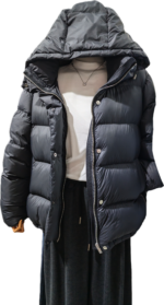 Dark black hooded puffer jacket